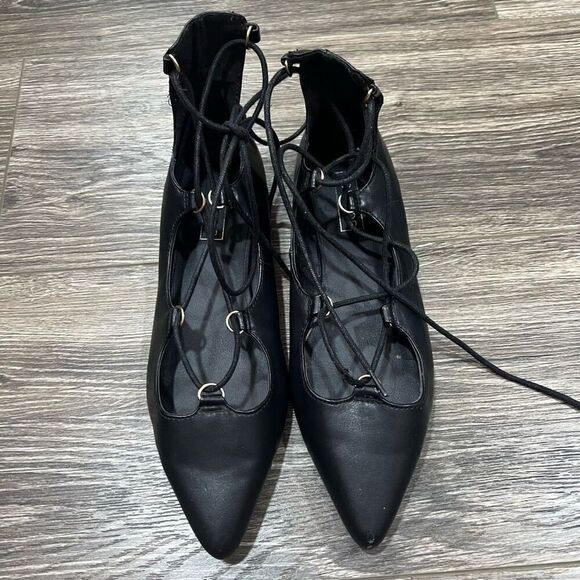 Topshop Ghillie Black Pointed Toe Lace Up Flats - Picture 2 of 6